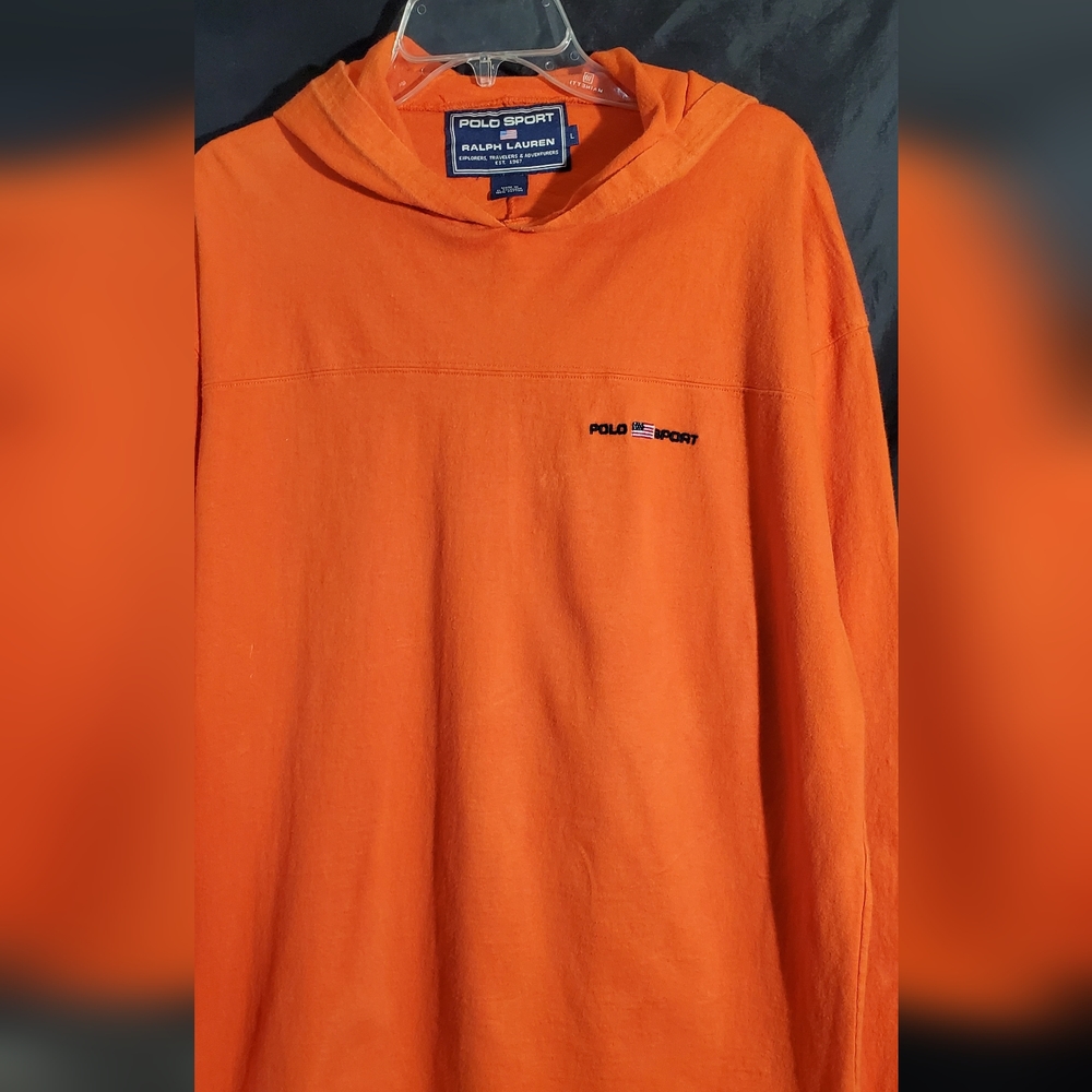 Retro 90's polo sport rare flag logo hooded tee shirt/jacket, excellent conditio